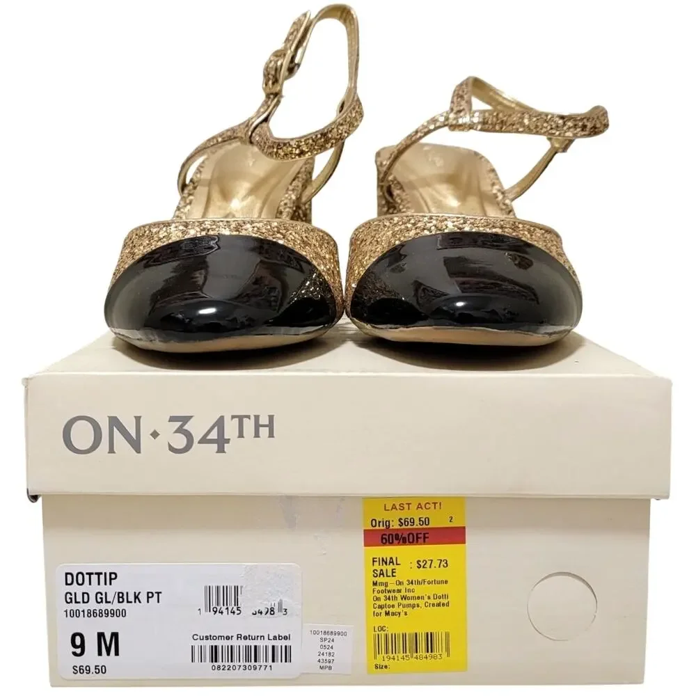 On 34th Women Dotti Cap Toe Ankle Strap Pump Heels Size US 9M Gold Glitter